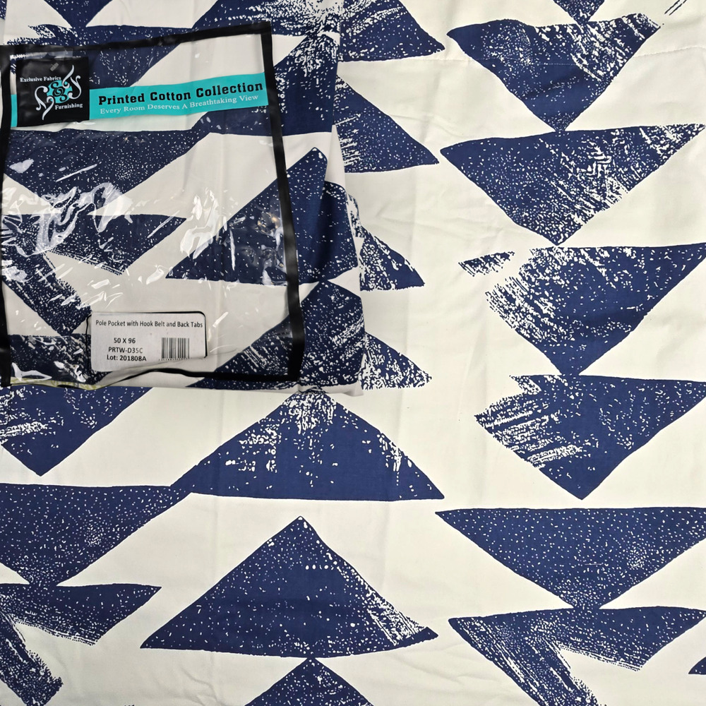 2 pc Exclusive Fabrics & Furnishings 50"x96” Triad Indigo Drapes Curtain Panels